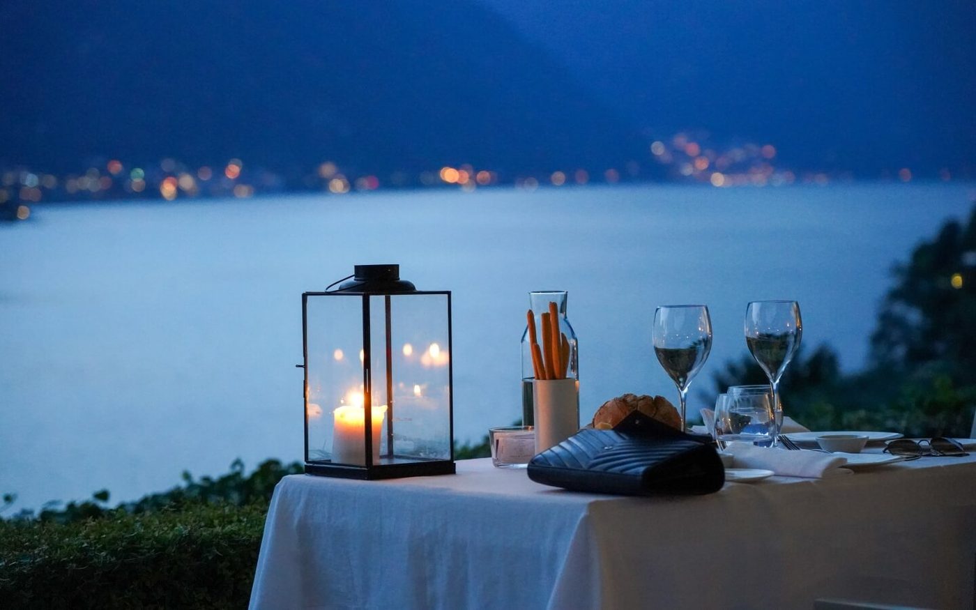 The dining room at Villa Lario looking out over Lake Como